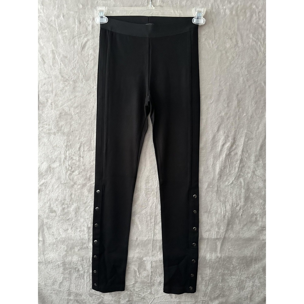 BCBGMAXAZRIA Leggings Pants Womens XS Black Side Snap Ankle Hem Pull‎ On Stretch